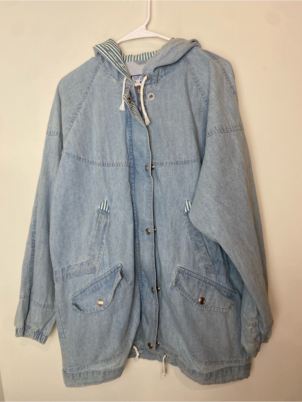 Vintage East West Oversized Stonewashed Denim Stripe Lightweight Jacket M